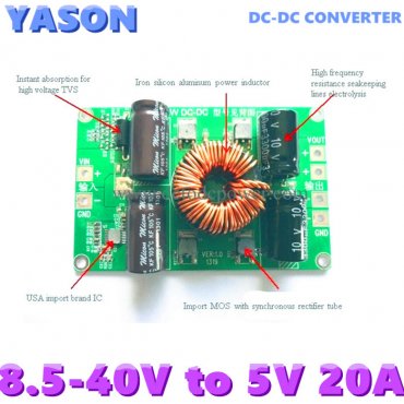 DC-DC converter DC12V/24/36V(8.5-40V) to DC5V 20A 100W